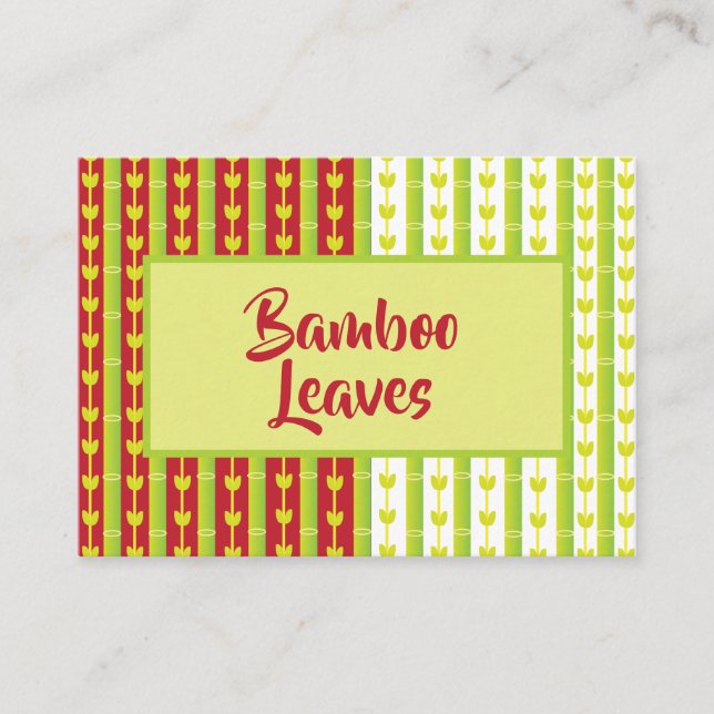 Tarjeta De Visita Hojas de bambú rojas y verdes (Anverso)