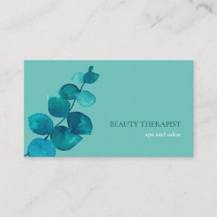 Tarjeta De Visita Hojas de eucalipto elegantes verde océano