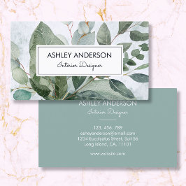 Tarjeta De Visita Hojas de eucalipto verde salvia tropical acuarela