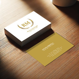 Tarjeta De Visita Hojas de oro Laurel | Elegante Inicial en Blanco