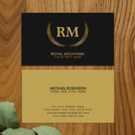 Tarjeta De Visita Hojas de oro Laurel | Elegante inicial en negro