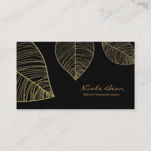Tarjeta De Visita Hojas de oro sobre negro Glam elegante profesional