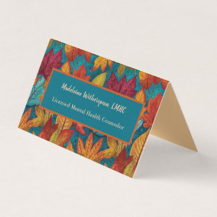 Tarjeta De Visita Hojas de Otoño Naturaleza Dorado Rojo Verde Azul C