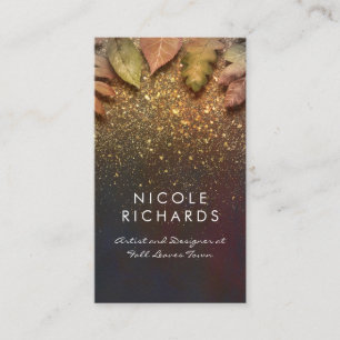 Tarjeta De Visita Hojas de otoño y Purpurina dorado Vintage elegante