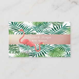 Tarjeta De Visita Hojas de Palma Modernas Tropicales, Flamencos