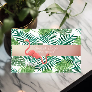 Tarjeta De Visita Hojas de Palma Modernas Tropicales, Flamencos