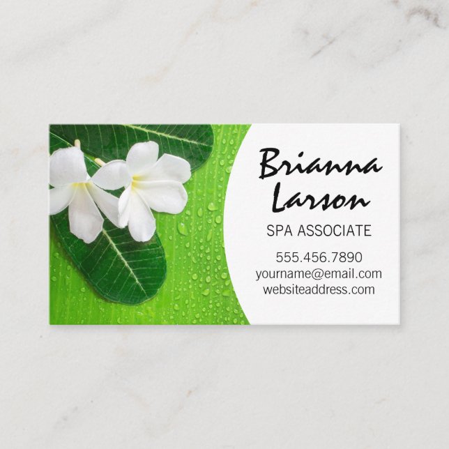 Tarjeta De Visita Hojas de plátano y flores blancas (Anverso)