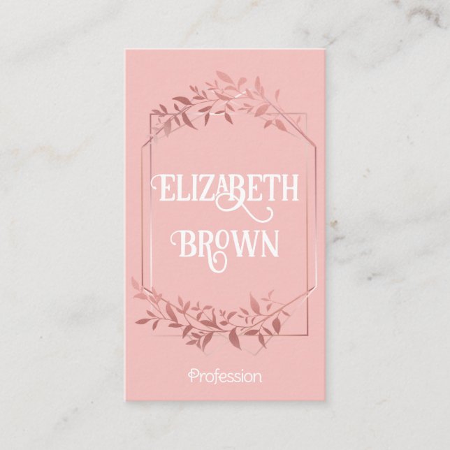 Tarjeta De Visita Hojas elegantes de marco dorado rosa (Anverso)
