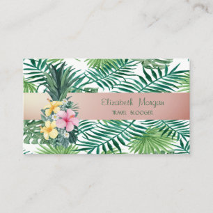 Tarjeta De Visita Hojas Modernas de Palma Tropical, Flores de Piña
