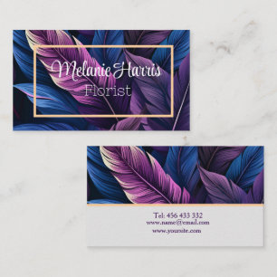 Tarjeta De Visita hojas moradas plumas botánicas