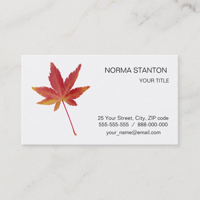 Tarjeta De Visita Hojas rojas de otoño (Anverso)