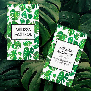Tarjeta De Visita Hojas tropicales de Monstera ilustradas acuarela