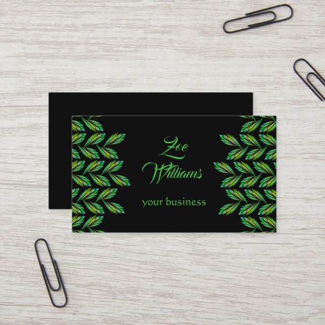 Tarjeta De Visita Hojas verde neón - arte fractal, moderno (Anverso/Reverso In Situ)