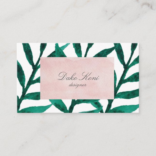 Tarjeta De Visita Hojas verdes minimalistas (Anverso)