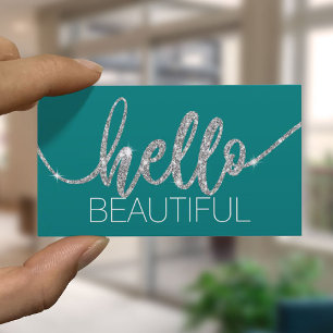 Tarjeta De Visita Hola Belleza Typografía Salón De Belleza Turquesa