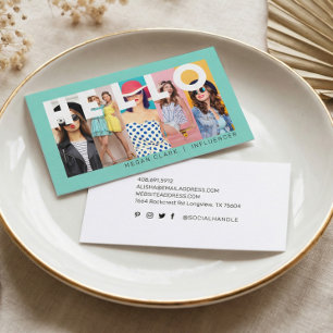 Tarjeta De Visita Hola con diseño moderno y mínimo de 5 fotos Verde