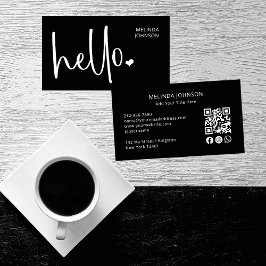 Tarjeta De Visita Hola Corazón Guión Negro Código QR Medios Sociales