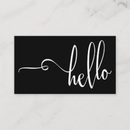 Tarjeta De Visita Hola en guión elaborado minimal blanco sobre negro