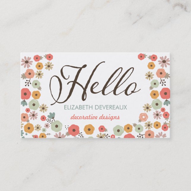 Tarjeta De Visita Hola floral elegante (Anverso)