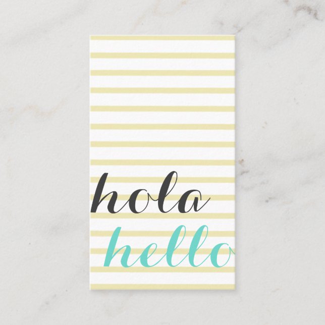 Tarjeta De Visita Hola hello, intérprete traductor profesor idiomas (Anverso)