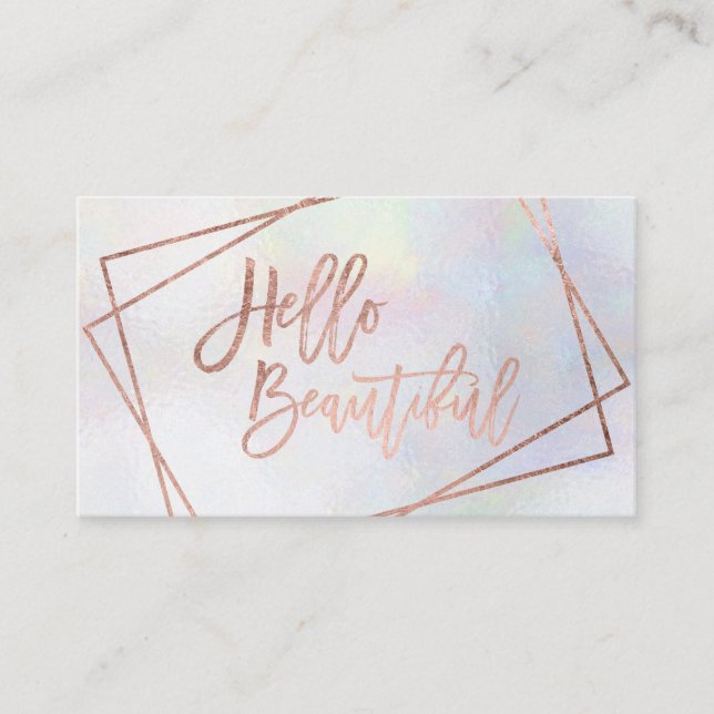 Tarjeta De Visita Hola hermosa guion oro rosa perla geométrica (Anverso)