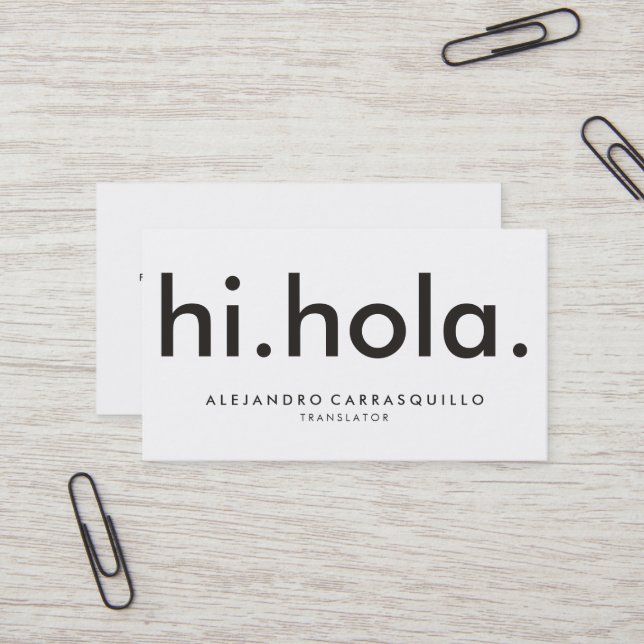 Tarjeta De Visita hola hola Bilingüe Moderno Negrita Blanco Negro (Anverso/Reverso In Situ)