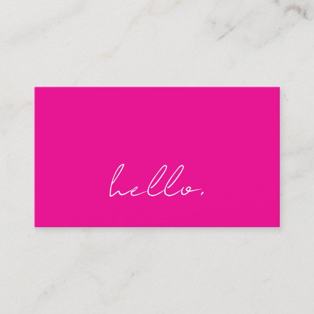 Tarjeta De Visita Hola Hot Pink White Script Typography Moderno (Anverso)