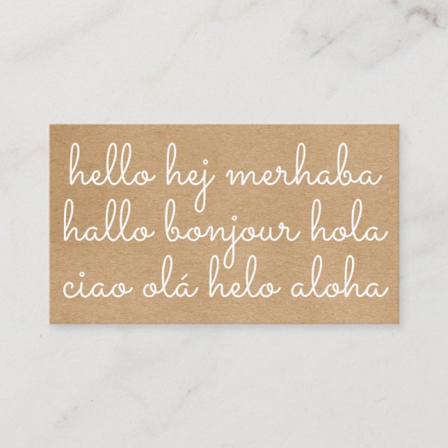 Tarjeta De Visita Hola Internacional Rústico Kraft (Anverso)