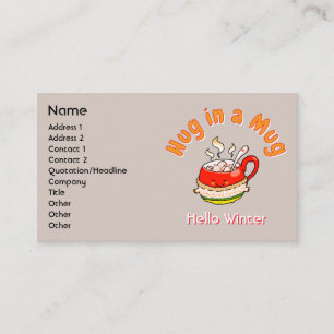 Tarjeta De Visita Hola Invierno Abrazo en una Taza Ilustración Kawai