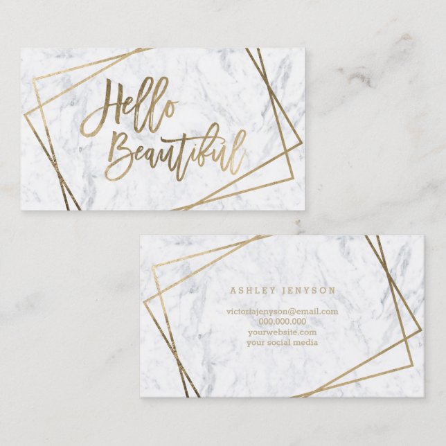 Tarjeta De Visita Hola mármol geométrico de la falsa escritura (Anverso / Reverso)