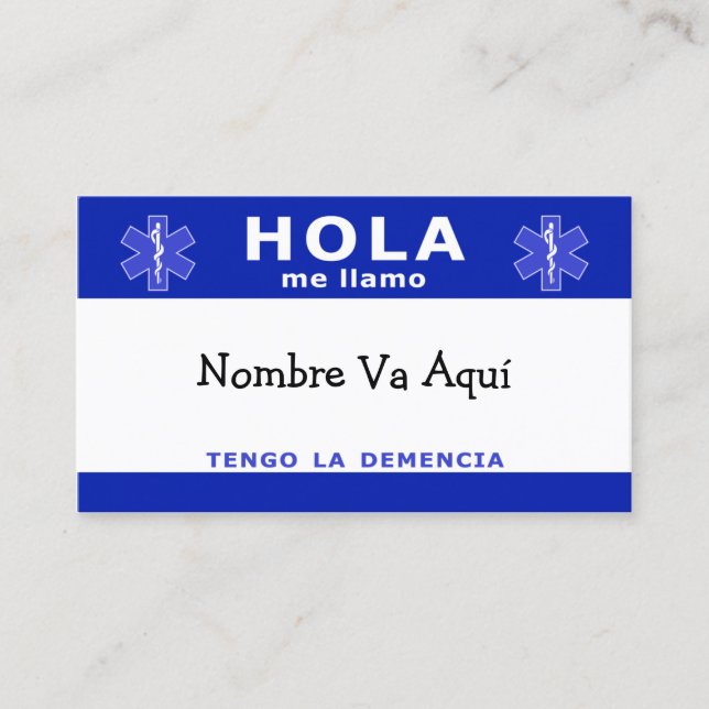 Tarjeta De Visita HOLA me amo y tengo la demencia (Anverso)