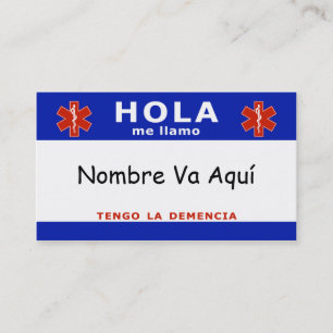 Tarjeta De Visita HOLA me amo y tengo la demencia