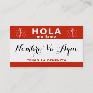 Tarjeta De Visita HOLA me amo y tengo la demencia