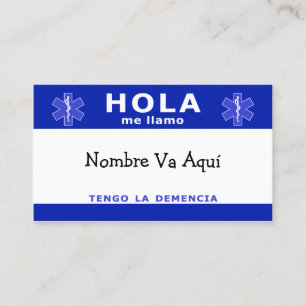Tarjeta De Visita HOLA me llamo y tengo la demencia
