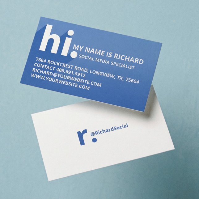 Tarjeta De Visita Hola Mi nombre es negrita Gradiente diagonal de so (Modern Bold Blue Social Media Influencer Branding Business Card)