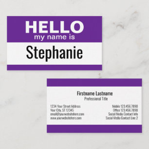 Tarjeta De Visita Hola mi nombre es - Purple - Business Contact Info