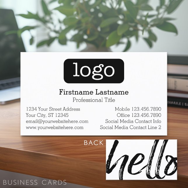 Tarjeta De Visita Hola - Moderno y caprichoso - Logo negro y blanco (Custom Business Card - Online Template Plus Low Quantity Printing)