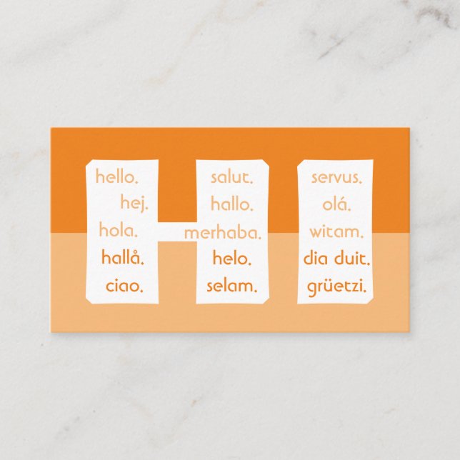 Tarjeta De Visita hola naranjas strips idiomas internacionales (Anverso)