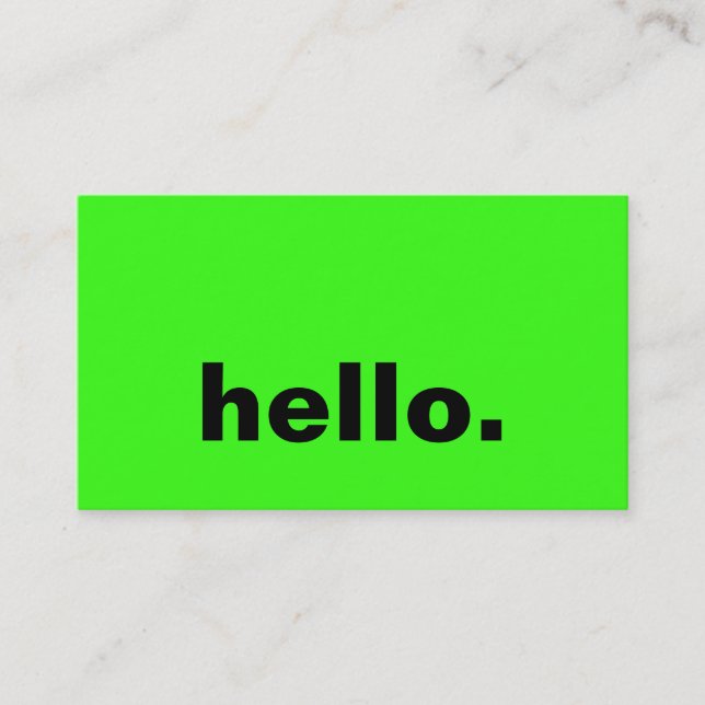 Tarjeta De Visita Hola Neon Green Bright Personalizado de tipografía (Anverso)