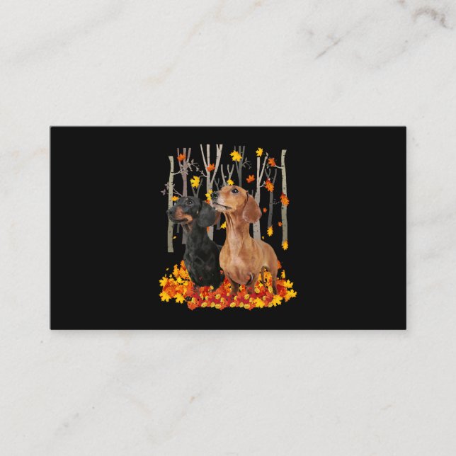 Tarjeta De Visita Hola Otoño Maple Dachshund Leaf Fall Cute Dachsh (Anverso)