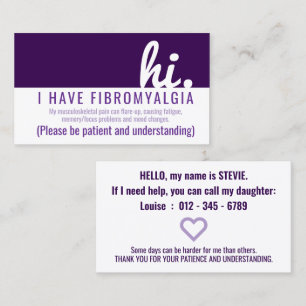 Tarjeta De Visita hola paciencia fibromialgia insignia pvc