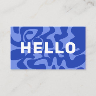 Tarjeta De Visita Hola Retro Groovy Blue White Squiggles