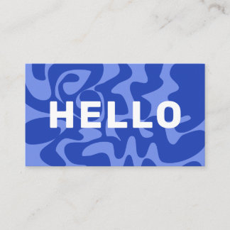 Tarjeta De Visita Hola Retro Groovy Blue White Squiggles