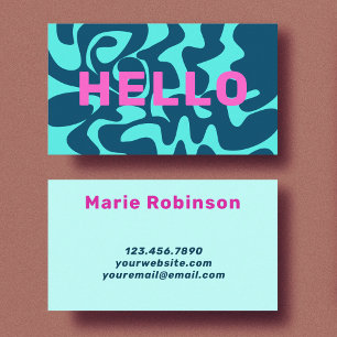 Tarjeta De Visita Hola rosa de la marina azul de Retro Groovy