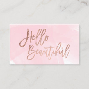 Tarjeta De Visita Hola rosa elegante de la escritura del falso oro