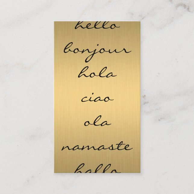 Tarjeta De Visita Hola Saludos Faux Metallic Gold (Anverso)