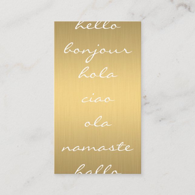 Tarjeta De Visita Hola Saludos Faux Metallic Gold (Anverso)