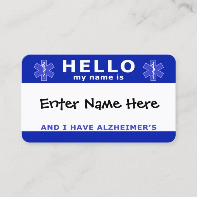 Tarjeta De Visita HOLA tengo identificación de alzheimers (Anverso)