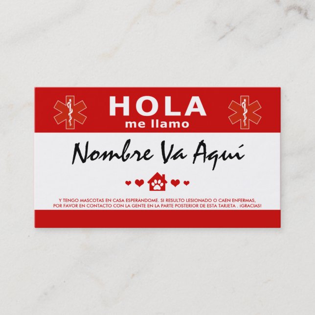 TARJETA DE VISITA HOLA TENGO MASCOTAS EN CASA (Anverso)