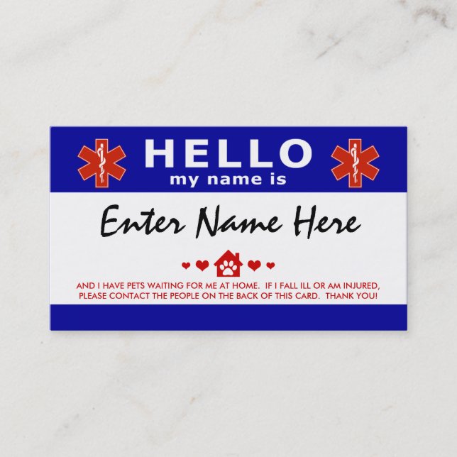 Tarjeta De Visita HOLA, tengo mascotas esperándome (Anverso)